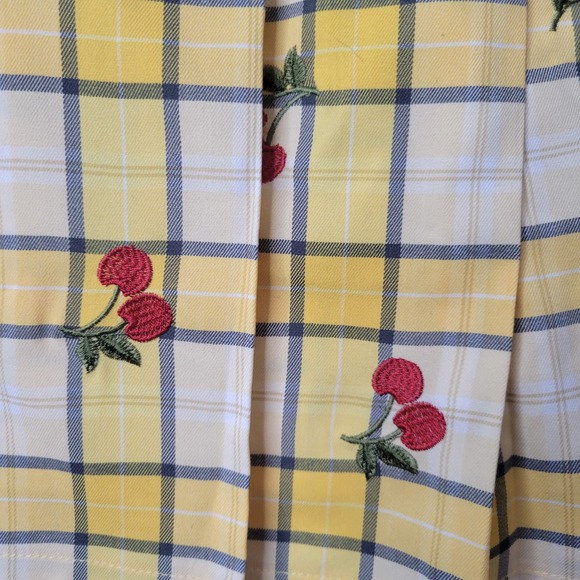 Forever 21 Women's Plaid Skirt Cherry Print Pleated Mini Yellow Plus Size 0X - Picture 11 of 12
